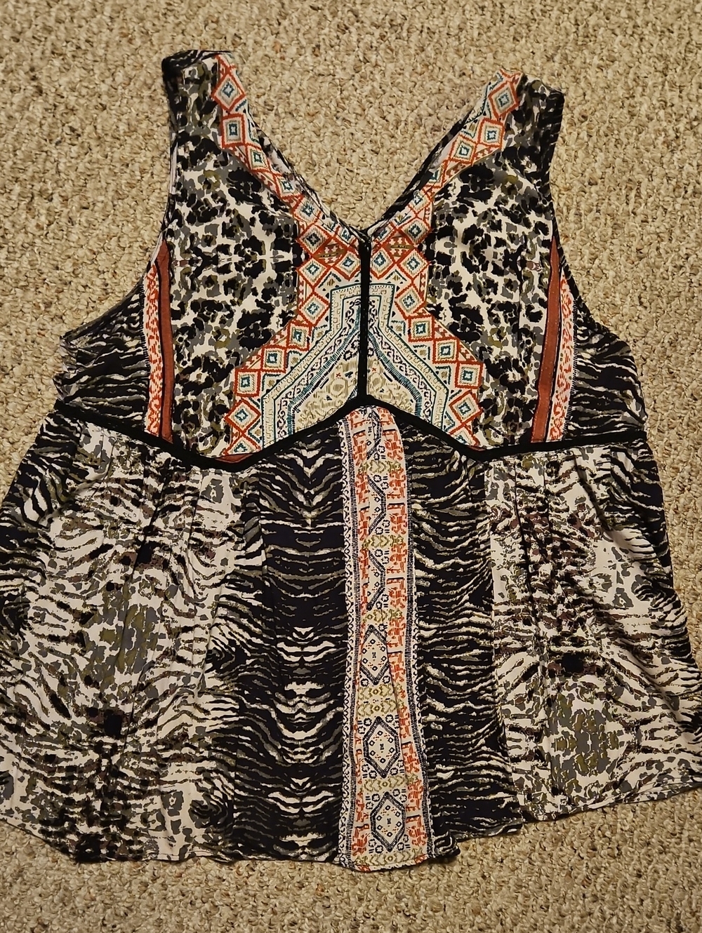 Boho Mixed-Print Sleeveless Top Sz 3x